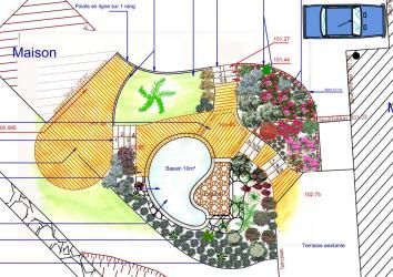 Conception sur plans et 3D de vos projets d'aménagements de jardin dans le Chablais, à Thonon, Evian, Boege, Annemasse.